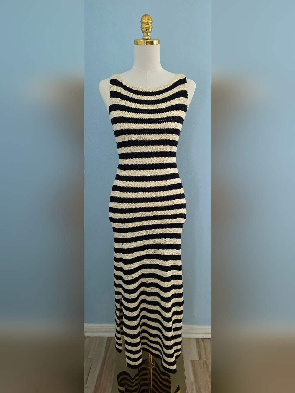 Jason Wu Black and Cream Striped Knit Maxi Dress